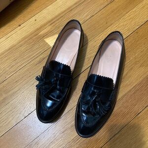 J Crew Black Patent Leather Loafers with tassels